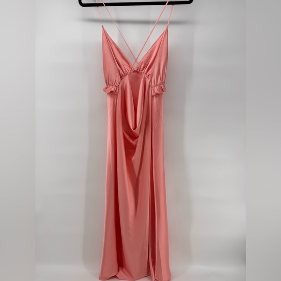 Klesis Pink Midi Satin dress with V-neck open back - Picture 6 of 8